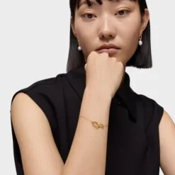 Pulsera cadena de oro doble Hold Oval
