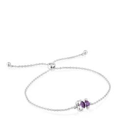 Pulsera cadena motivo oso de plata y zafiro lila creado en laboratorio Color Bear LGG