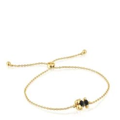 Pulsera cadena motivo oso con baño de oro 18 kt sobre plata y ónix Color Bear