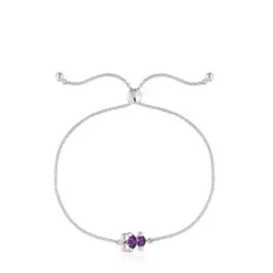 Pulsera cadena motivo oso de plata y zafiro lila creado en laboratorio Color Bear LGG