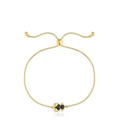 Pulsera cadena motivo oso con baño de oro 18 kt sobre plata y ónix Color Bear