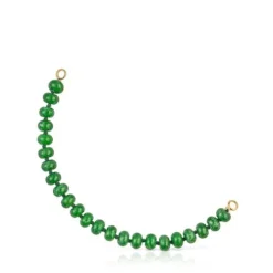 Pulsera con baño de oro 18 kt sobre plata y cuarzita verde Hold Oval