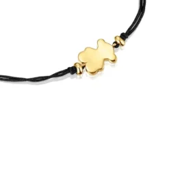 Pulsera con baño de oro 18 kt sobre plata y nylon negro con motivo oso Sweet Dolls