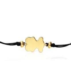 Pulsera con baño de oro 18 kt sobre plata y nylon negro con motivo oso Sweet Dolls