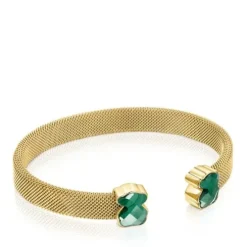 Pulsera de acero IP dorado y malaquita Mesh Color