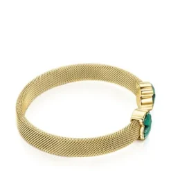 Pulsera de acero IP dorado y malaquita Mesh Color