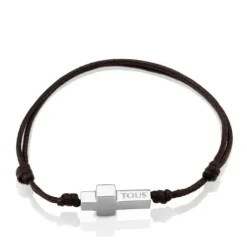 Pulsera de acero y cordón marrón TOUS Cruz