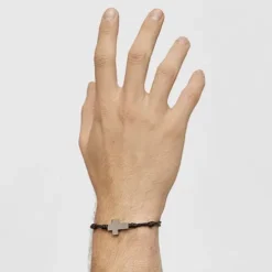 Pulsera de acero y cordón marrón TOUS Cruz