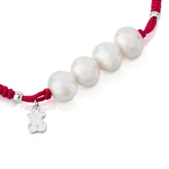 Pulsera de cordón fucsia, plata y perlas TOUS Pearls