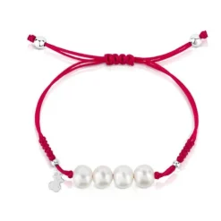 Pulsera de cordón fucsia, plata y perlas TOUS Pearls