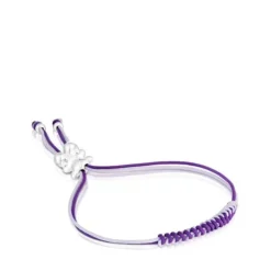 Pulsera de cordón lila y malva con oso de plata Bold Bear