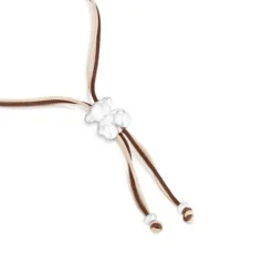 Pulsera de cordón marrón y beige con oso de plata Bold Bear