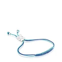 Pulsera de cordón turquesa y azul marino con oso de plata Bold Bear