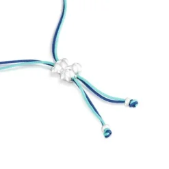Pulsera de cordón turquesa y azul marino con oso de plata Bold Bear
