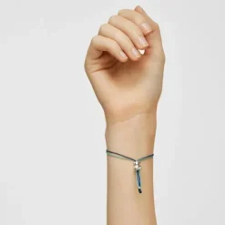 Pulsera de cordón turquesa y azul marino con oso de plata Bold Bear