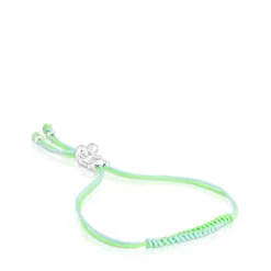 Pulsera de cordón verde y azul con oso de plata Bold Bear