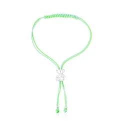 Pulsera de cordón verde y azul con oso de plata Bold Bear