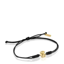 Pulsera de nylon y oso de oro en color negro Bold Bear