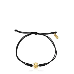 Pulsera de nylon y oso de oro en color negro Bold Bear
