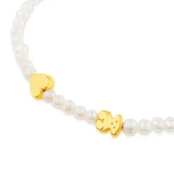 Pulsera de oro y perlas cultivadas motivos oso y corazón Sweet Dolls XXS