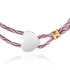 Pulsera elástica burdeos con corazón de plata Sweet Dolls