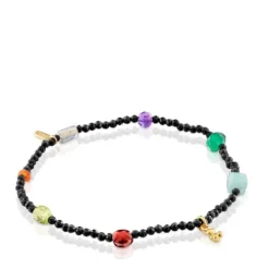 Pulsera elástica con baño de oro 18 kt sobre plata, onix, gemas Bold Bear