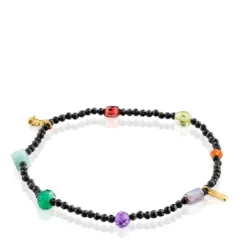 Pulsera elástica con baño de oro 18 kt sobre plata, onix, gemas Bold Bear