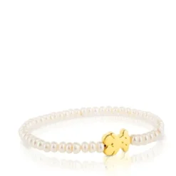 Pulsera elástica de oro y perlas cultivadas motivo oso de 1,15cm, Sweet Dolls