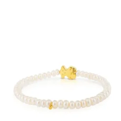 Pulsera elástica de oro y perlas cultivadas motivo oso de 1,15cm, Sweet Dolls