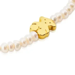Pulsera elástica de oro y perlas cultivadas motivo oso de 1,15cm, Sweet Dolls