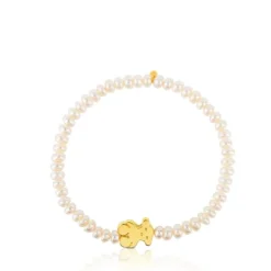 Pulsera elástica de oro y perlas cultivadas motivo oso de 1,15cm, Sweet Dolls