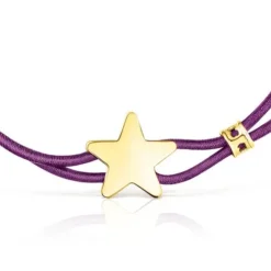 Pulsera elástica lila con estrella con baño de oro 18 kt sobre plata Sweet Dolls