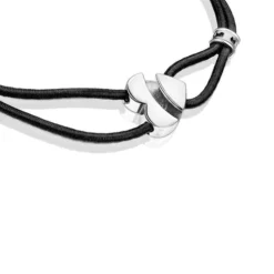 Pulsera elástica negra con corazón de plata Sweet Dolls
