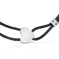 Pulsera elástica negra con corazón de plata Sweet Dolls
