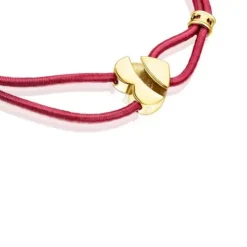 Pulsera elástica roja con corazón con baño de oro 18 kt sobre plata Sweet Dolls