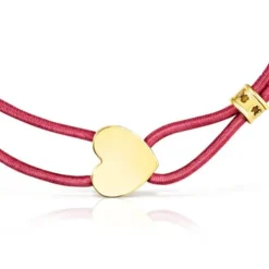 Pulsera elástica roja con corazón con baño de oro 18 kt sobre plata Sweet Dolls