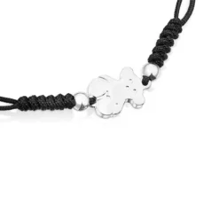 Pulsera oso de plata y cordón negro Sweet Dolls