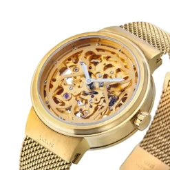 Reloj analógico automático Rond de acero IP dorado