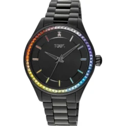 Reloj analógico con brazalete de acero IP negro T-Shine