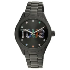 Reloj analógico con brazalete de acero IP negro y cristales T-Logo