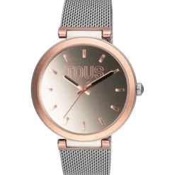 Reloj analógico con brazalete de acero y caja de aluminio en color IPRG rosado TOUS S-Mesh Mirror