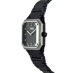 Reloj analógico con brazalete de aluminio negro y zirconias Karat Squared