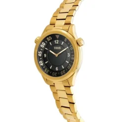 Reloj analógico con brazalete de acero IPG dorado y esfera negra TOUS Now