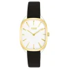 Reloj analógico de acero IPG dorado con correa de piel negra Heritage