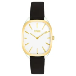 Reloj analógico de acero IPG dorado con correa de piel negra Heritage