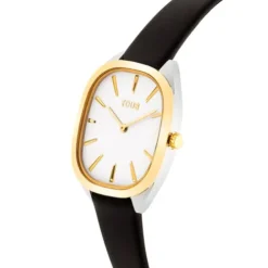 Reloj analógico de acero IPG dorado con correa de piel negra Heritage