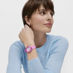 Reloj analógico fucsia de acero Mini Self Time