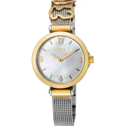 Reloj analógico Icon Charms de acero IP dorado con nácar