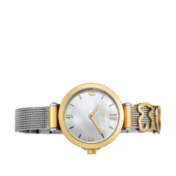 Reloj analógico Icon Charms de acero IP dorado con nácar