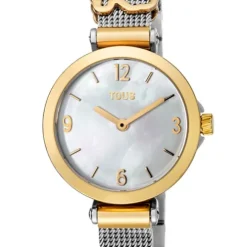 Reloj analógico Icon Charms de acero IP dorado con nácar